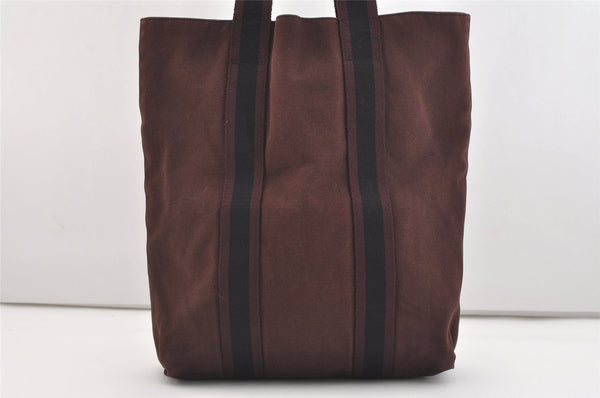 Authentic HERMES Fourre Tout Cabas Hand Tote Bag Canvas Bordeaux Black 4482J