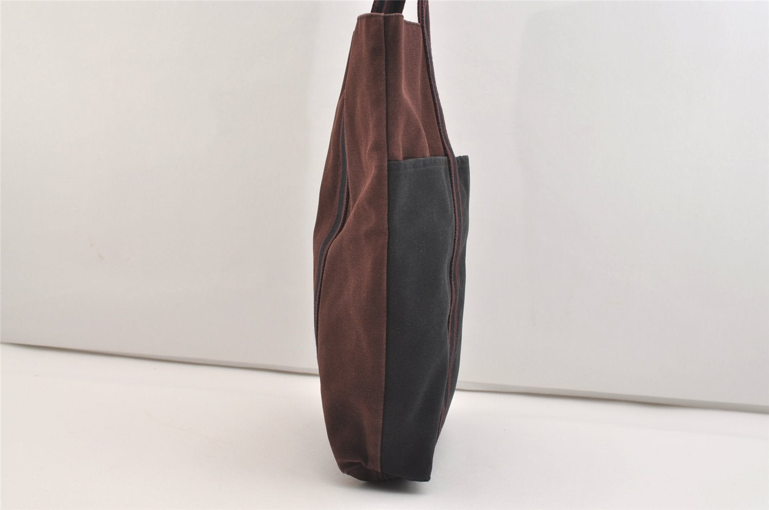 Authentic HERMES Fourre Tout Cabas Hand Tote Bag Canvas Bordeaux Black 4482J