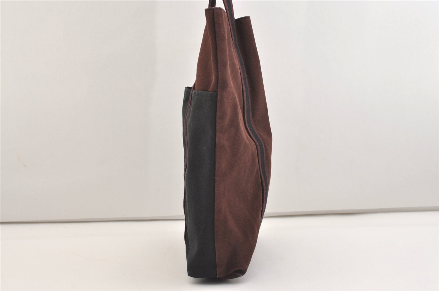 Authentic HERMES Fourre Tout Cabas Hand Tote Bag Canvas Bordeaux Black 4482J