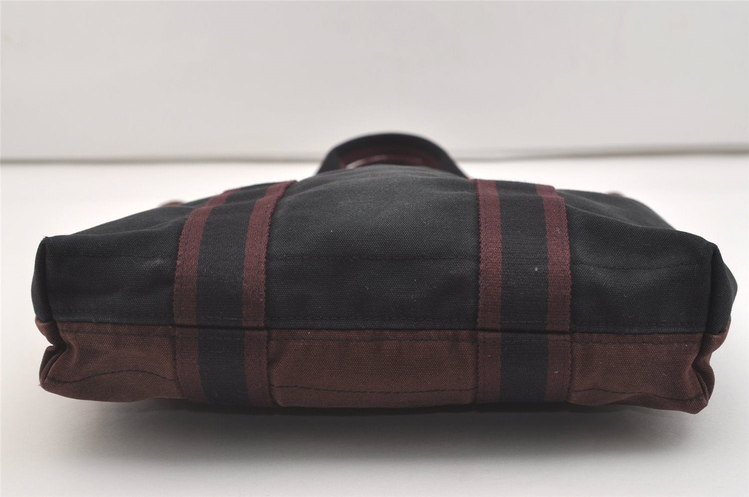 Authentic HERMES Fourre Tout Cabas Hand Tote Bag Canvas Bordeaux Black 4482J