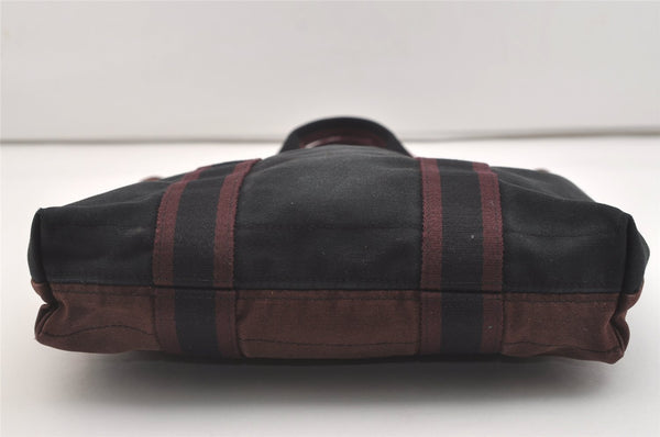 Authentic HERMES Fourre Tout Cabas Hand Tote Bag Canvas Bordeaux Black 4482J