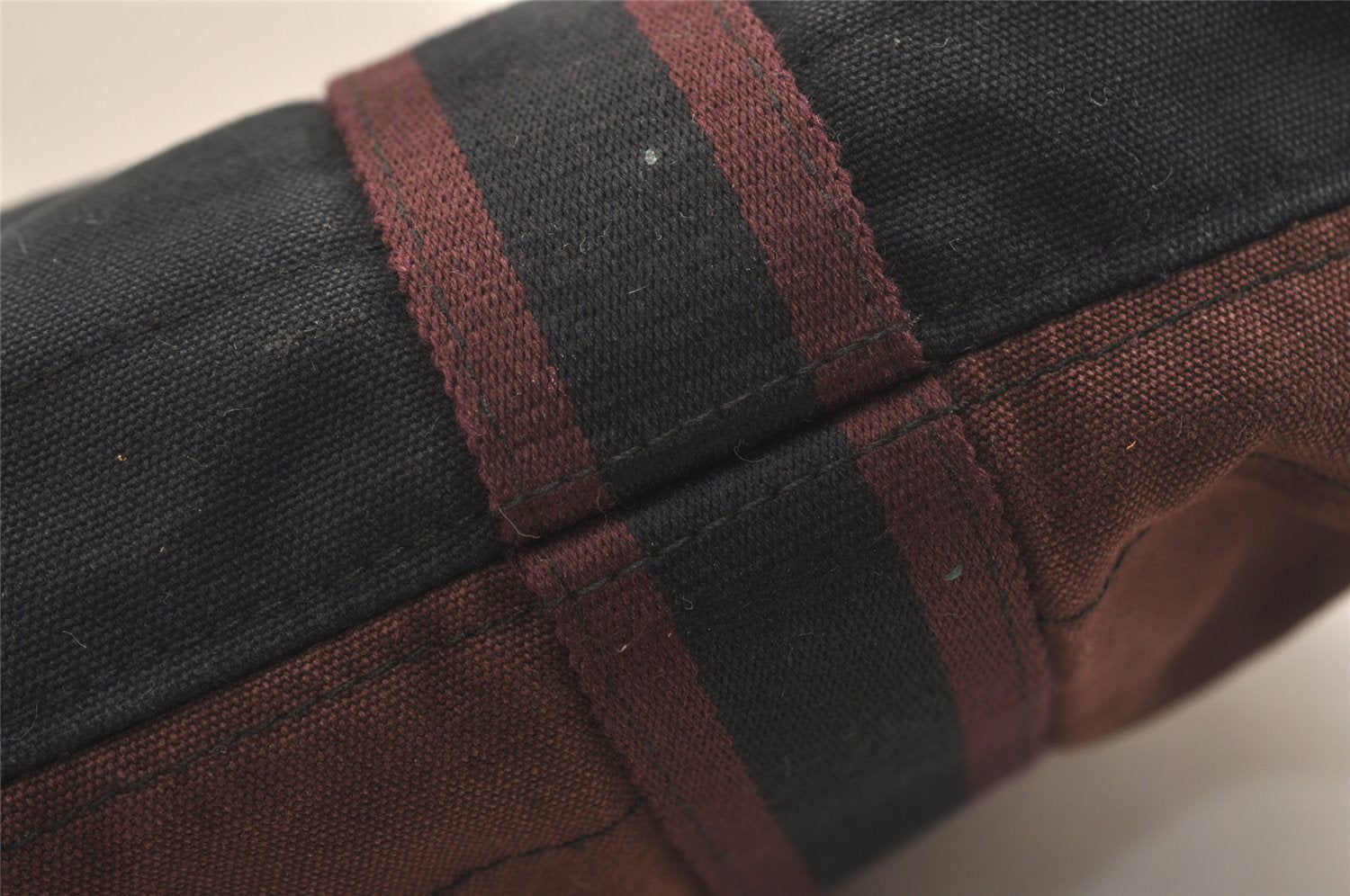 Authentic HERMES Fourre Tout Cabas Hand Tote Bag Canvas Bordeaux Black 4482J