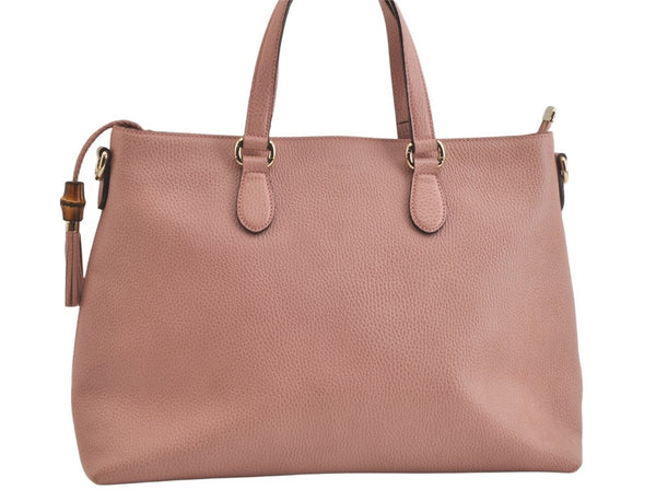 Authentic GUCCI Bamboo 2Way Shoulder Tote Bag Leather 449643 Pink 4484K