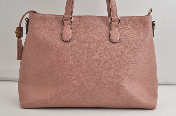 Authentic GUCCI Bamboo 2Way Shoulder Tote Bag Leather 449643 Pink 4484K