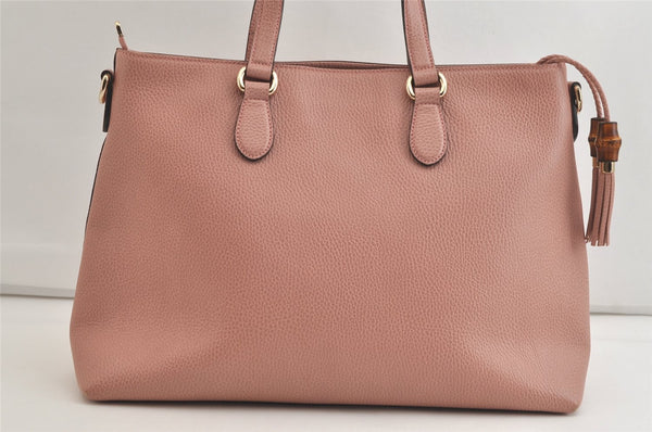 Authentic GUCCI Bamboo 2Way Shoulder Tote Bag Leather 449643 Pink 4484K