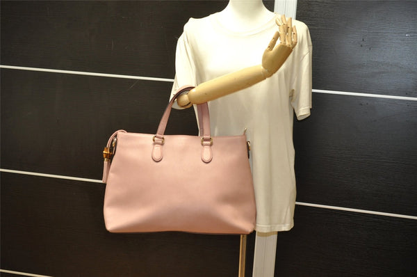 Authentic GUCCI Bamboo 2Way Shoulder Tote Bag Leather 449643 Pink 4484K
