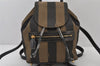 Authentic FENDI Pequin Pattern Canvas Leather Backpack Purse Brown Black 4485K