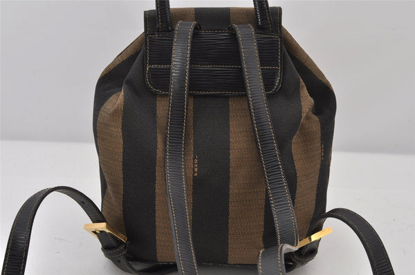 Authentic FENDI Pequin Pattern Canvas Leather Backpack Purse Brown Black 4485K