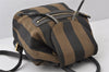 Authentic FENDI Pequin Pattern Canvas Leather Backpack Purse Brown Black 4485K