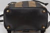 Authentic FENDI Pequin Pattern Canvas Leather Backpack Purse Brown Black 4485K