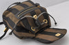 Authentic FENDI Pequin Pattern Canvas Leather Backpack Purse Brown Black 4485K