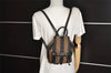 Authentic FENDI Pequin Pattern Canvas Leather Backpack Purse Brown Black 4485K