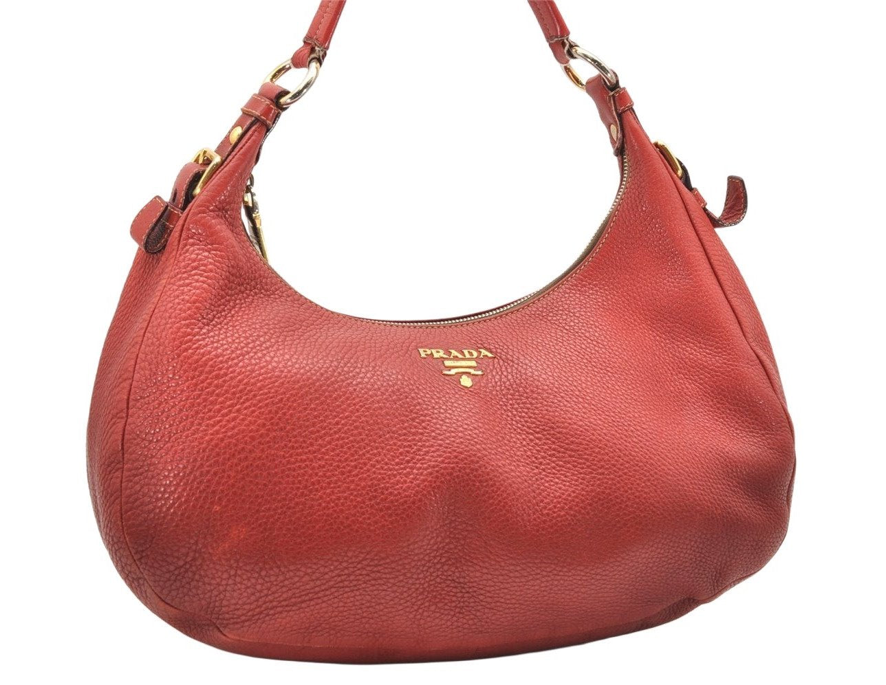 Authentic PRADA Leather Nappa Plastic Chain Shoulder Hand Bag Red 4487K