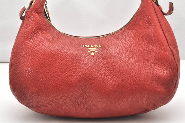 Authentic PRADA Leather Nappa Plastic Chain Shoulder Hand Bag Red 4487K