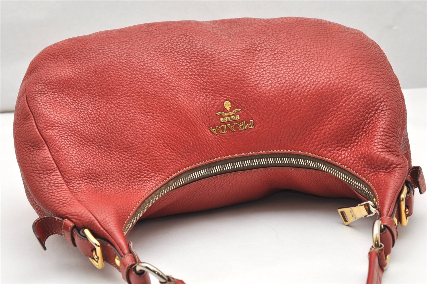 Authentic PRADA Leather Nappa Plastic Chain Shoulder Hand Bag Red 4487K