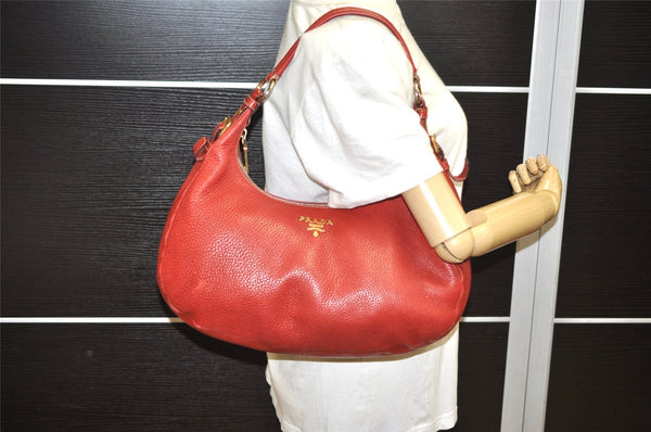 Authentic PRADA Leather Nappa Plastic Chain Shoulder Hand Bag Red 4487K