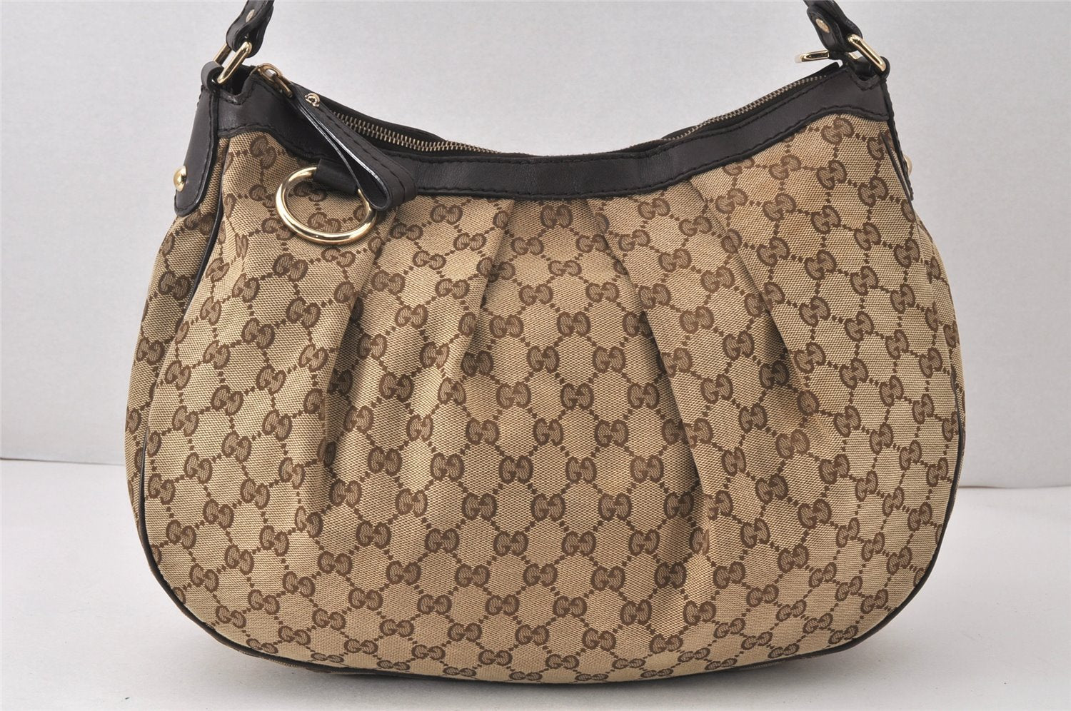 Authentic GUCCI Sukey Shoulder Hand Bag GG Canvas Leather 232955 Brown 4488K