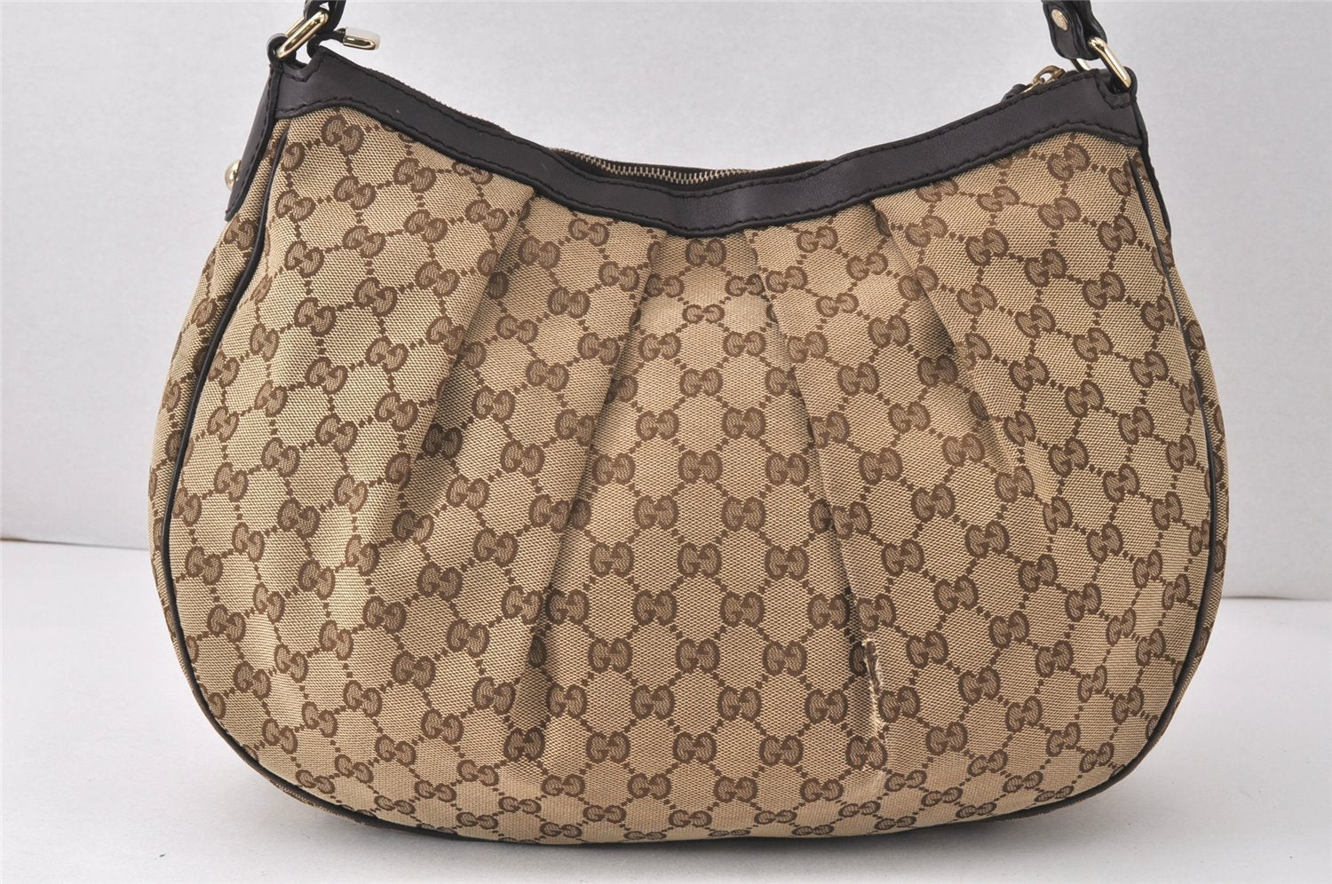 Authentic GUCCI Sukey Shoulder Hand Bag GG Canvas Leather 232955 Brown 4488K