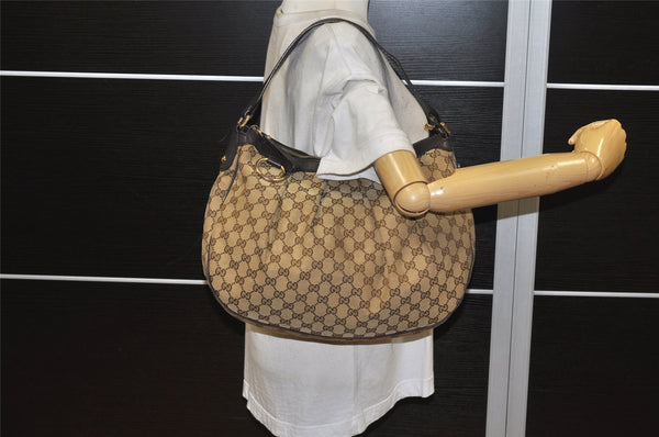 Authentic GUCCI Sukey Shoulder Hand Bag GG Canvas Leather 232955 Brown 4488K