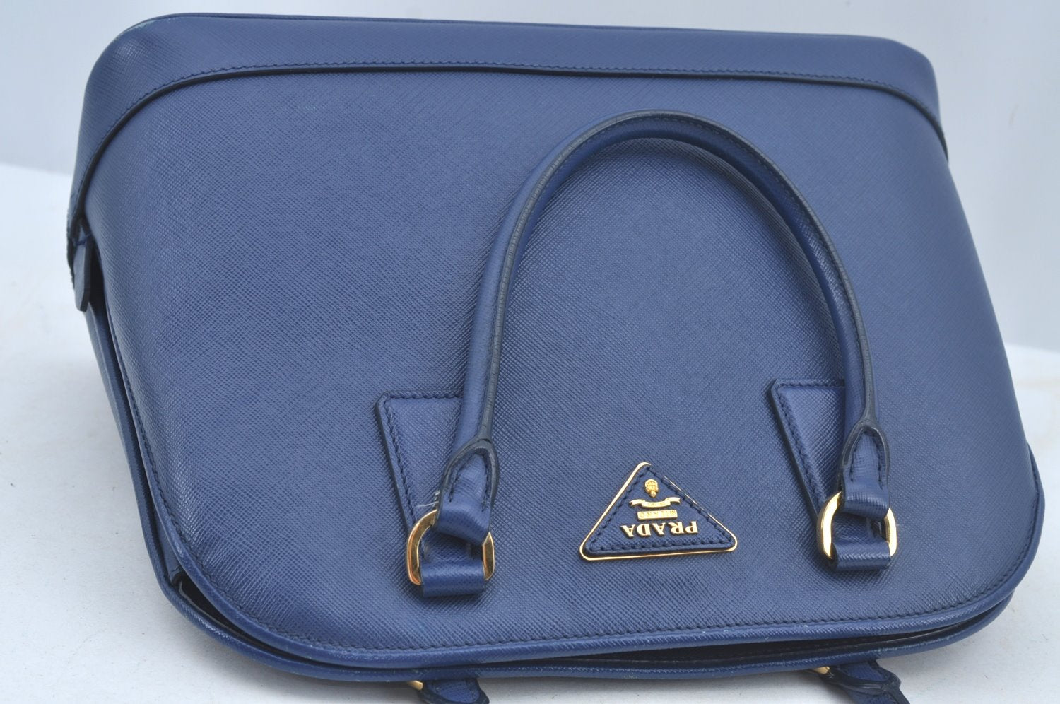 Authentic PRADA Vintage Saffiano Leather 2Way Shoulder Hand Bag Navy Blue 4489K