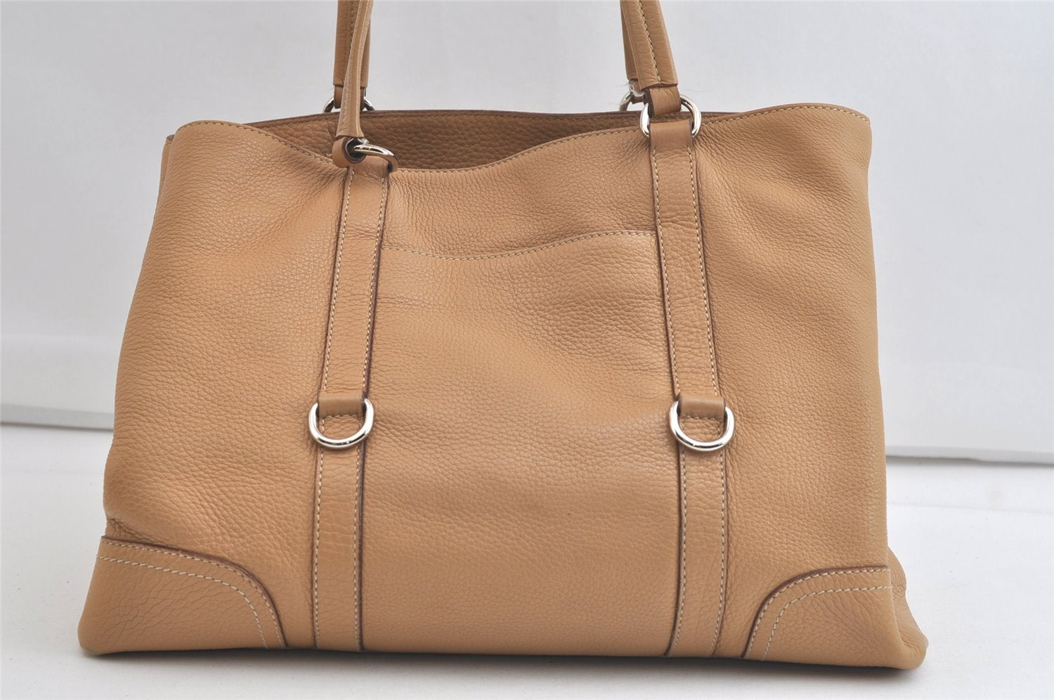 Authentic PRADA Vintage Leather Shoulder Tote Bag Beige 4490K