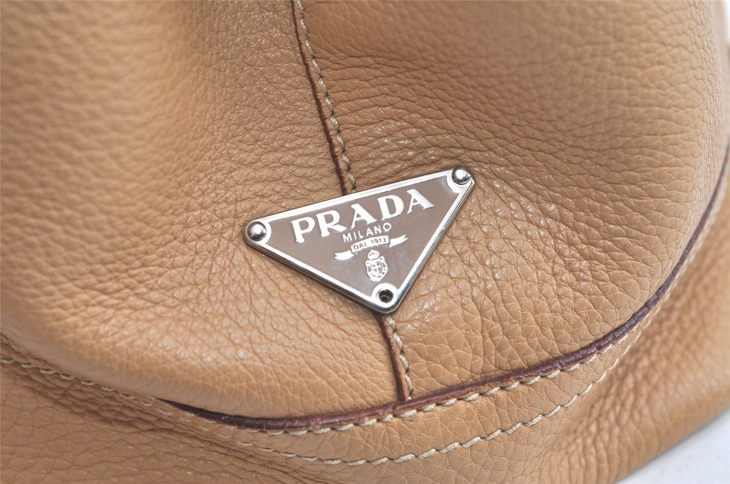 Authentic PRADA Vintage Leather Shoulder Tote Bag Beige 4490K