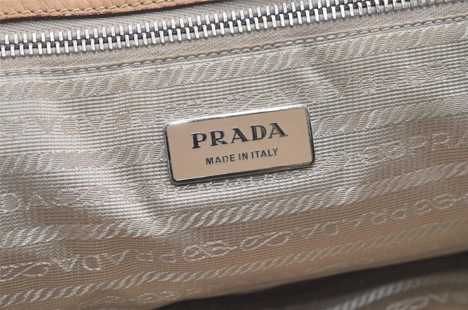 Authentic PRADA Vintage Leather Shoulder Tote Bag Beige 4490K