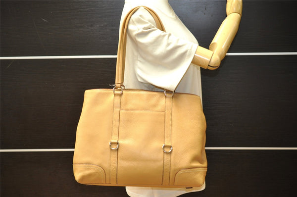 Authentic PRADA Vintage Leather Shoulder Tote Bag Beige 4490K