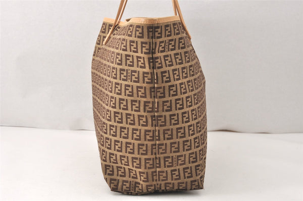 Authentic FENDI Vintage Zucchino Shoulder Tote Bag Canvas Leather Brown 4492K