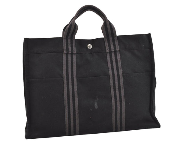 Authentic HERMES Vintage Fourre Tout MM Hand Tote Bag Canvas Black 4493J