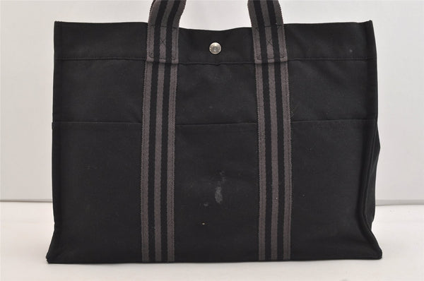 Authentic HERMES Vintage Fourre Tout MM Hand Tote Bag Canvas Black 4493J