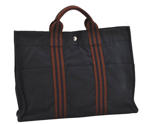 Authentic HERMES Vintage Fourre Tout MM Hand Tote Bag Canvas Navy 4494J