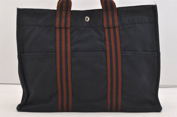 Authentic HERMES Vintage Fourre Tout MM Hand Tote Bag Canvas Navy 4494J