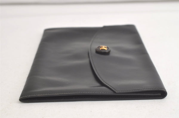 Authentic HERMES Pochette Rio Clutch Hand Bag Purse Leather Black 4494K