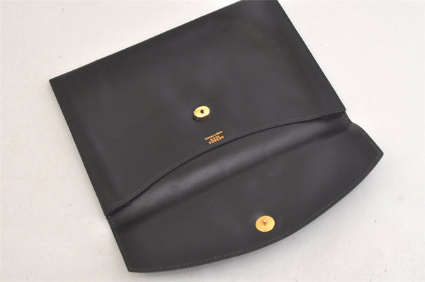 Authentic HERMES Pochette Rio Clutch Hand Bag Purse Leather Black 4494K