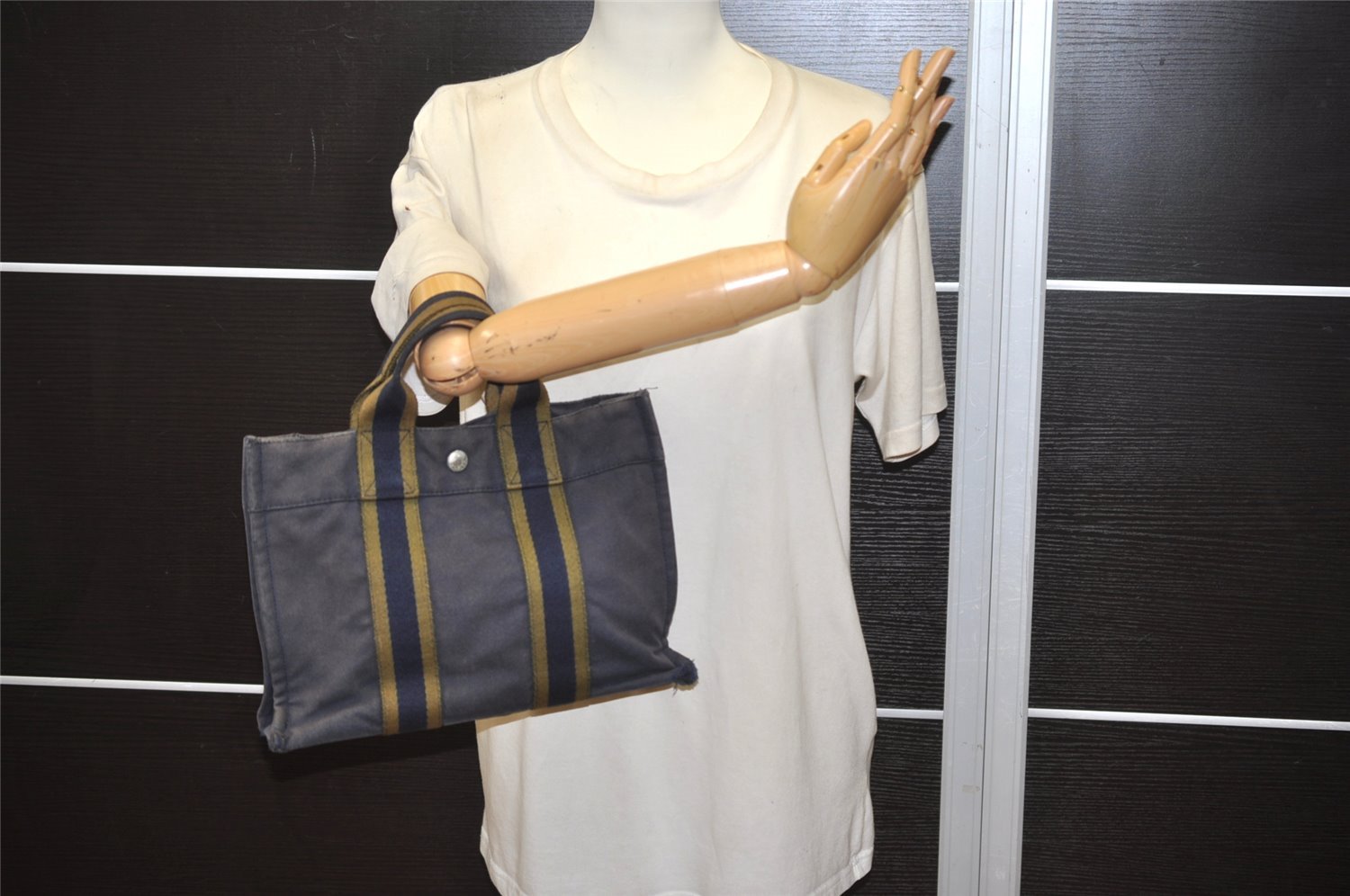 Authentic HERMES Vintage Fourre Tout PM Hand Tote Bag Canvas Navy 4496J