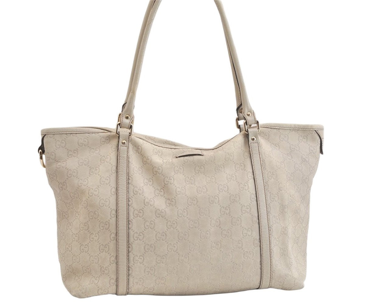 Authentic GUCCI Guccissima Shoulder Tote Bag GG Leather 197953 White 4497K