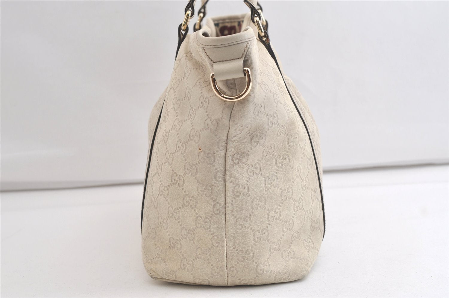 Authentic GUCCI Guccissima Shoulder Tote Bag GG Leather 197953 White 4497K