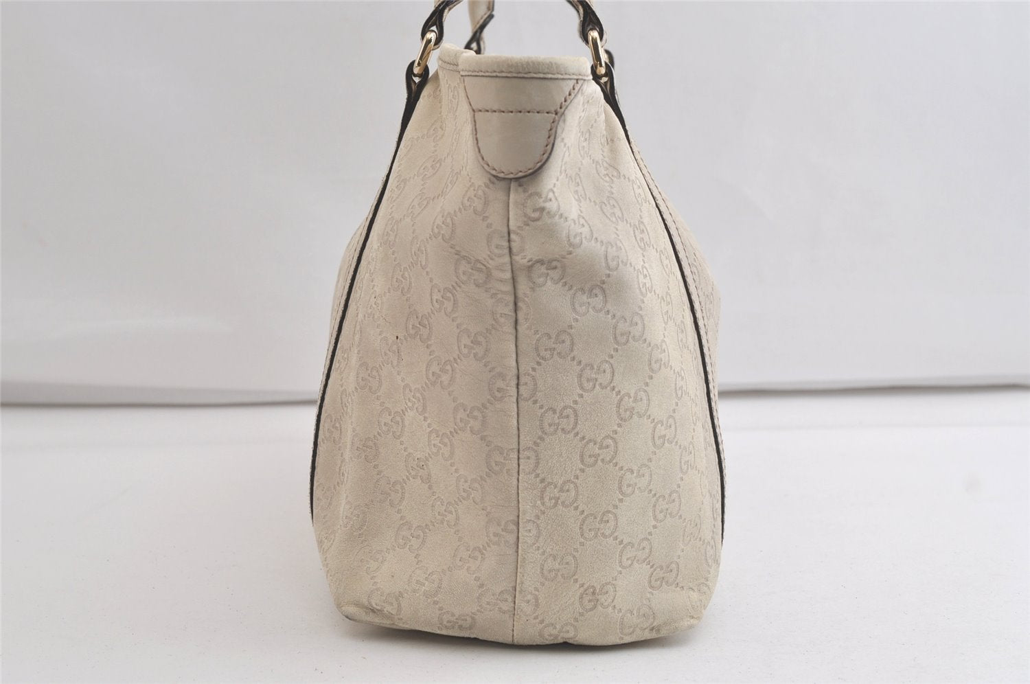 Authentic GUCCI Guccissima Shoulder Tote Bag GG Leather 197953 White 4497K