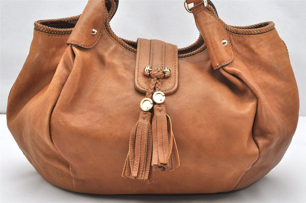 Authentic GUCCI Marrakech Shoulder Tote Bag Leather 257029 Brown 4498K
