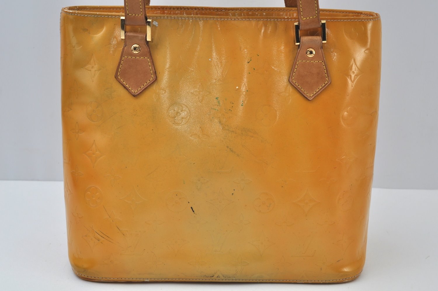 Authentic Louis Vuitton Vernis Houston Shoulder Hand Bag Yellow M91053 LV 4500I