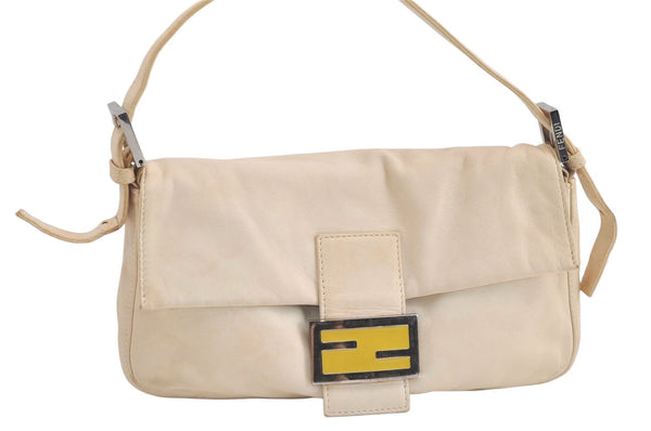 Authentic FENDI Mamma Baguette Shoulder Hand Bag Purse Leather White 4500K