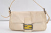 Authentic FENDI Mamma Baguette Shoulder Hand Bag Purse Leather White 4500K