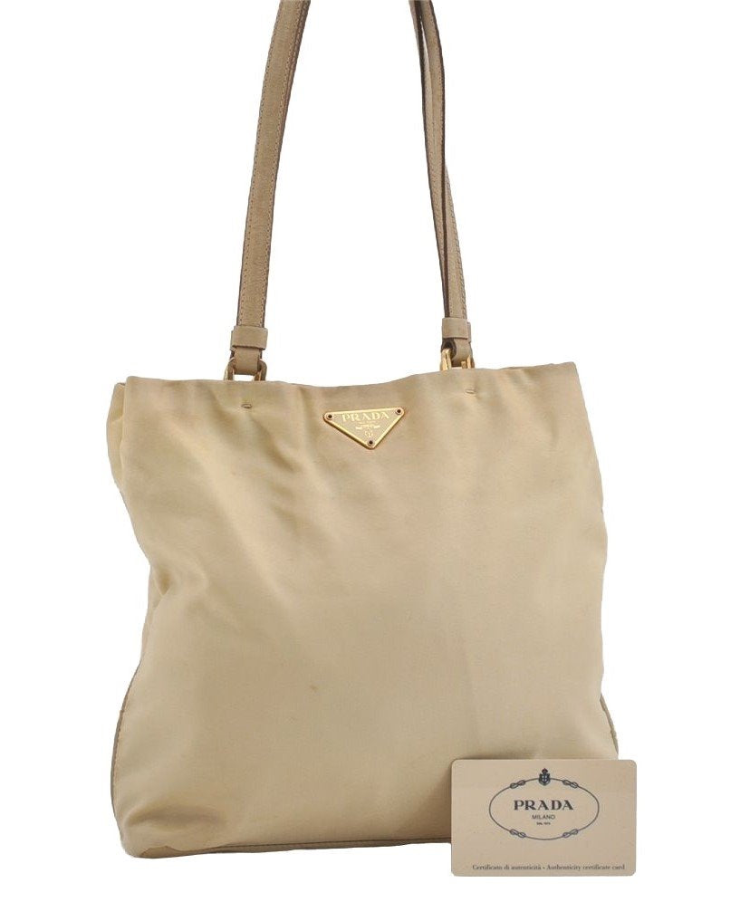 Authentic PRADA Tessuto Basic Nylon Leather Shoulder Bag B11214 Beige 4501J