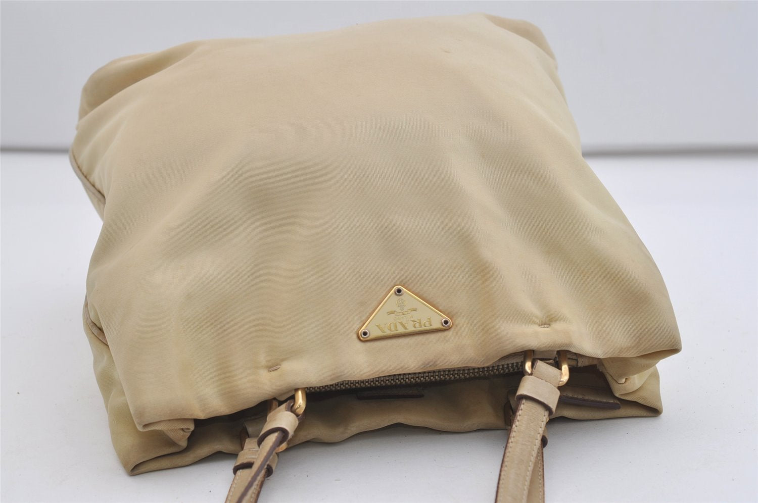 Authentic PRADA Tessuto Basic Nylon Leather Shoulder Bag B11214 Beige 4501J