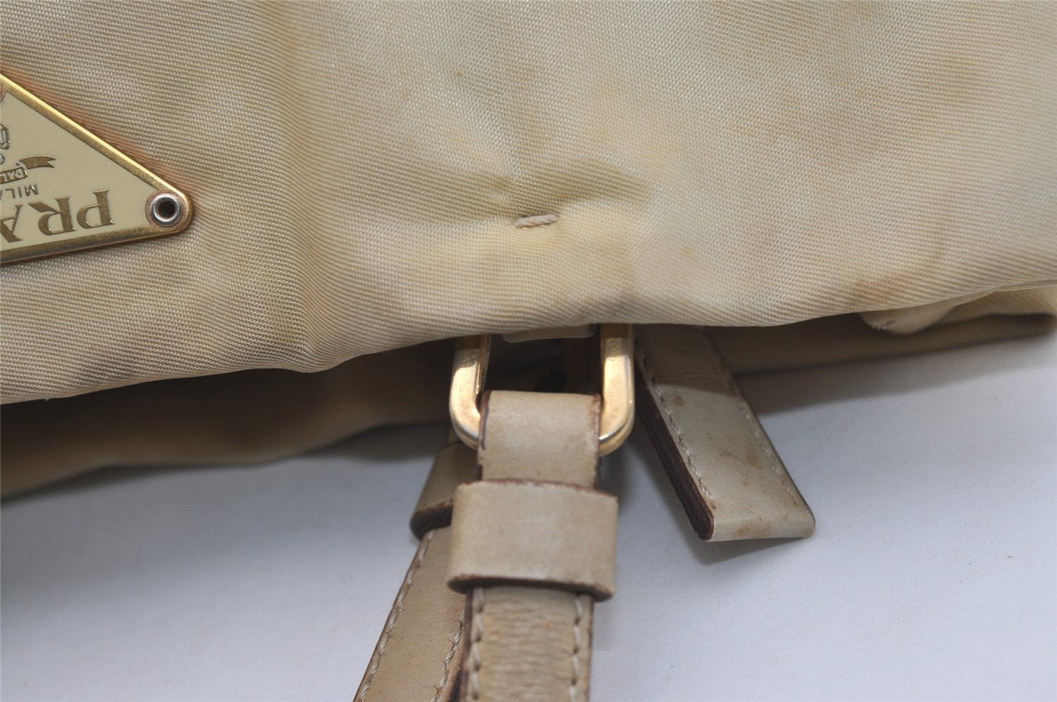 Authentic PRADA Tessuto Basic Nylon Leather Shoulder Bag B11214 Beige 4501J