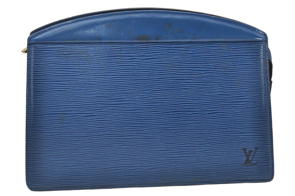 Authentic Louis Vuitton Epi Trousse Crete Clutch Bag Blue M48405 LV Junk 4505K