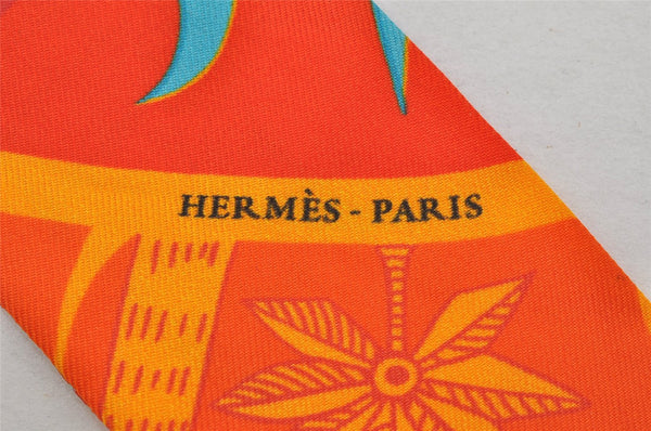 Authentic HERMES Twilly Scarf "Mythology Phoenix" Silk Orange 4506J