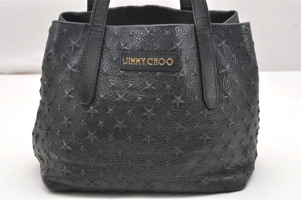 Authentic JIMMY CHOO Pimlico Star Pattern Leather Hand Tote Bag Black 4507K