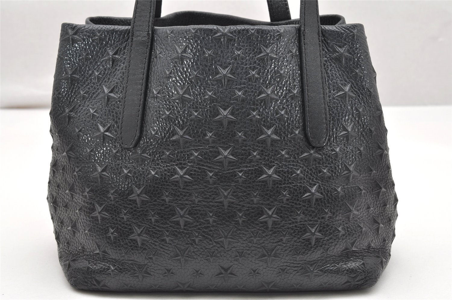 Authentic JIMMY CHOO Pimlico Star Pattern Leather Hand Tote Bag Black 4507K